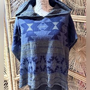 Blue Tribal Patterned poncho hooded Sweater